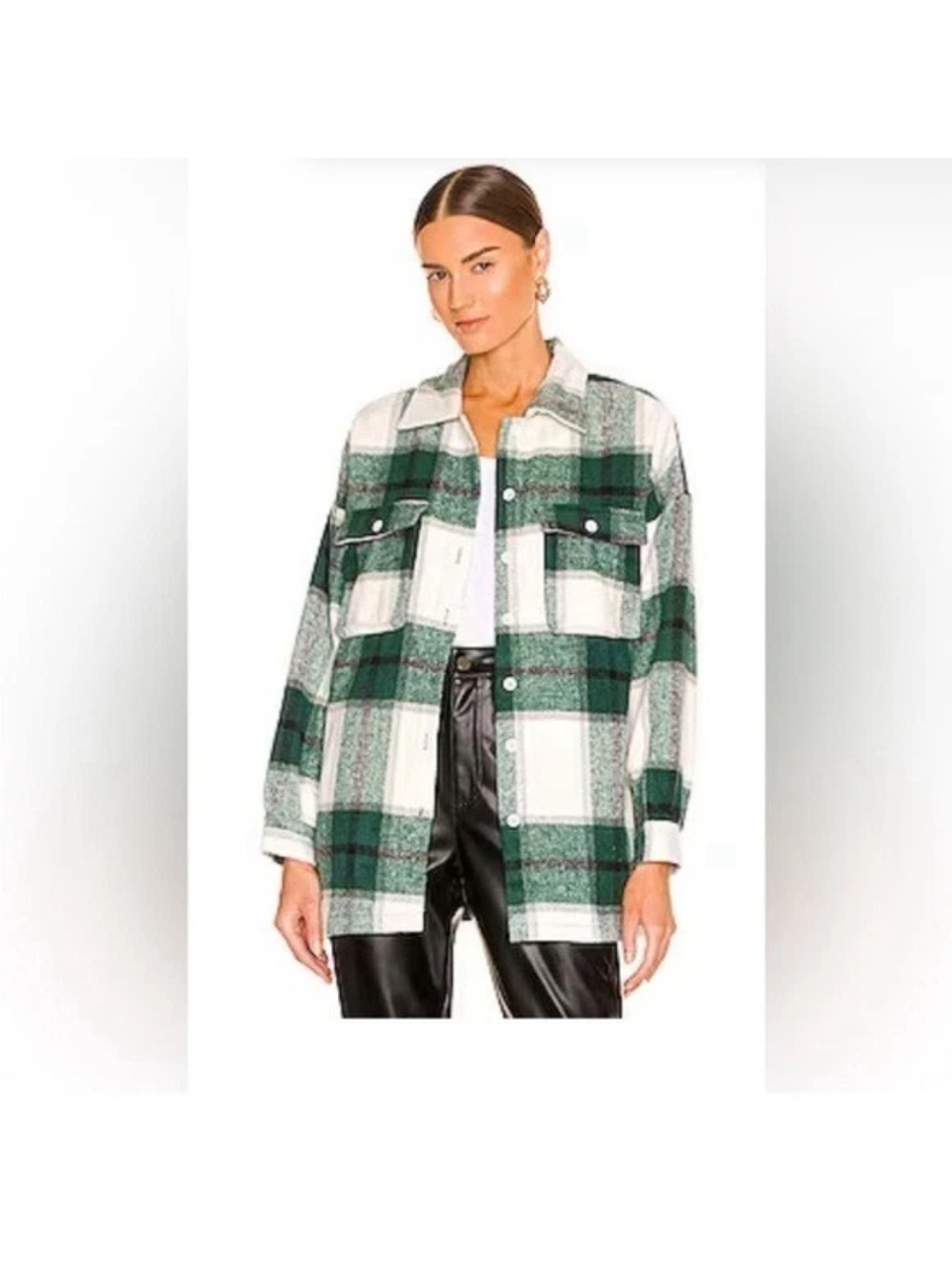 Lovers and Friends Kaianna Shacket Green and White Plaid
